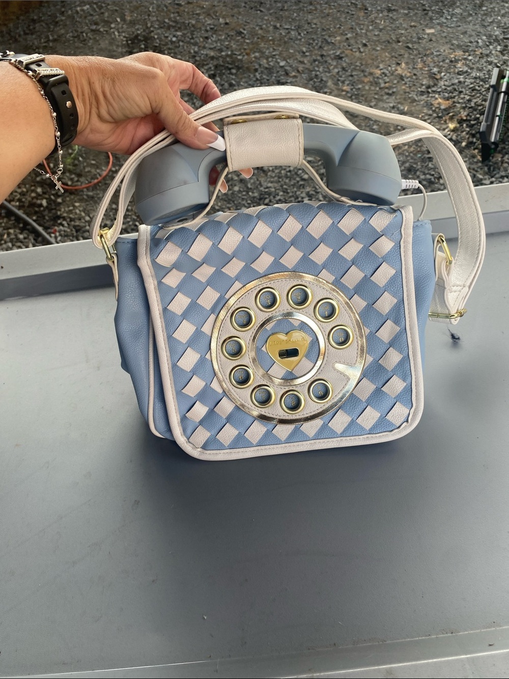 Betsey Johnson Light Blue and White Telephone Dial Crossbody Bag